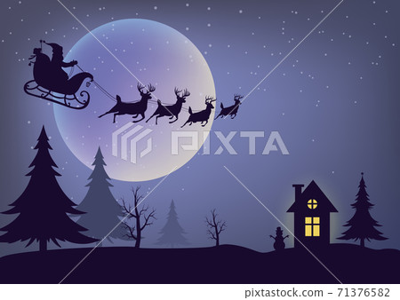 Marry christmas with Deer and santa claus driving in a sleigh with snow in the winter season. Marry christmas with Deer and santa claus driving in a sleigh with snow in the winter season. 71376582