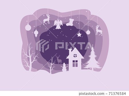 Marry christmas with Deer and santa claus driving in a sleigh with snow in the winter season. 71376584
