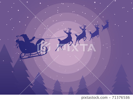 Marry christmas with Deer and santa claus driving in a sleigh with snow in the winter season. 71376586