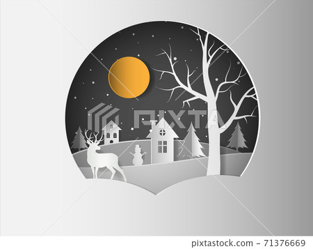 Marry christmas with Deer and santa claus driving in a sleigh with snow in the winter season. Marry christmas with Deer and santa claus driving in a sleigh with snow in the winter season. 71376669