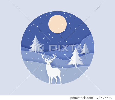 Marry christmas with Deer and santa claus driving in a sleigh with snow in the winter season. 71376679