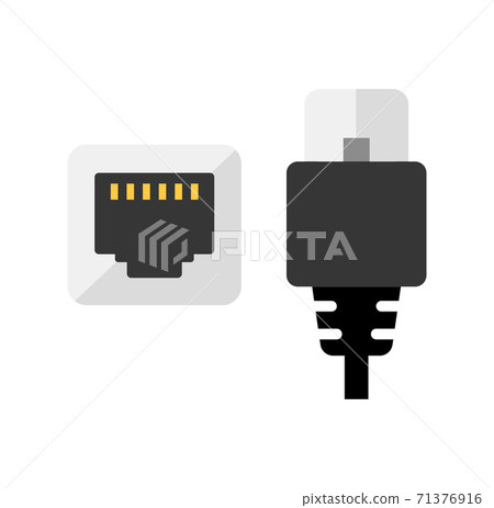 運行電纜，LAN電纜，連接器，Internet顏色圖標說明 71376916