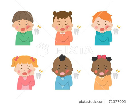 Cute children's daily illustrations set, different races with skin color, toothache, tooth decay, cartoon comic vector illustration, combination, isolated 71377003
