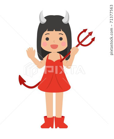 Cute children in Halloween costume, red devil, cartoon comic vector illustration, isolated Cute children in Halloween costume, red devil, cartoon comic vector illustration, isolated 71377563