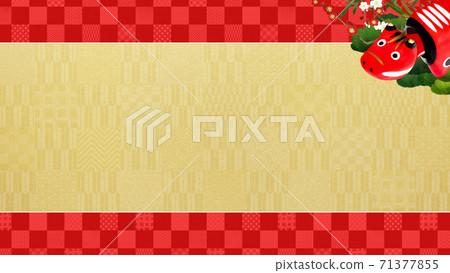 Red checkered pattern and gold leaf background with red beetle and pine bamboo plum-There are multiple variations Red checkered pattern and gold leaf background with red beetle and pine bamboo plum-There are multiple variations 71377855