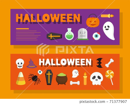 Halloween ghost poster set, card flat design, cartoon comic vector illustration 71377907