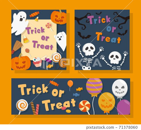 Halloween pumpkin ghost poster set, card flat design, cartoon comic vector illustration 71378060