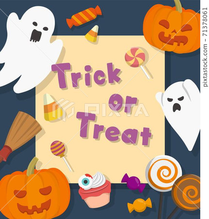 Halloween pumpkin ghost candy poster, card flat design, cartoon comic vector illustration 71378061