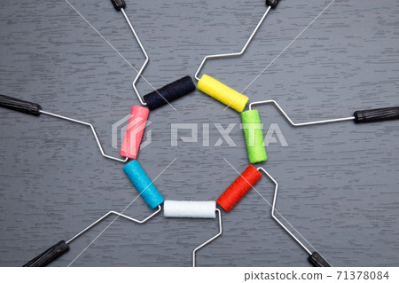 Image of choosing paint color Colorful paint roller 71378084