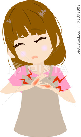 Illustration of a cute housewife whose hands are tingling and hurting 71378908