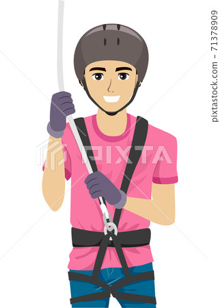Teen Boy Harness Rope Helmet Illustration 71378909