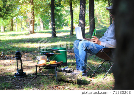 A man working in a solo camp A man working in a solo camp 71380268