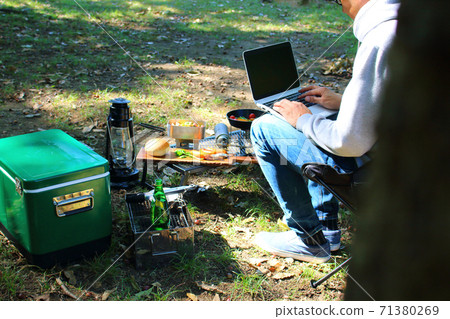 A man working in a solo camp 71380269