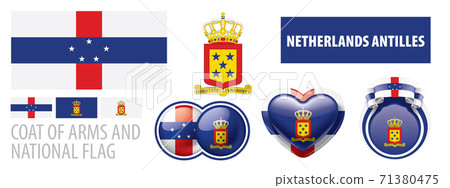 Vector set of the coat of arms and national flag of Netherlands Antilles 71380475