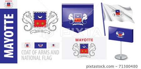 Vector set of the coat of arms and national flag of Mayotte 71380480