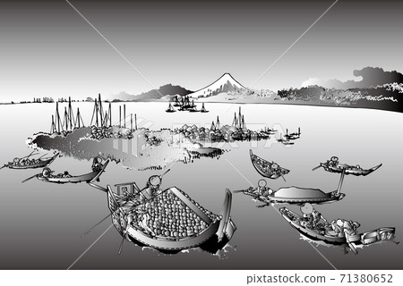 葛飾北齋圖像竹島武代黑白 71380652