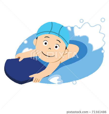 A boy practicing fluttering with a kickboard A boy practicing fluttering with a kickboard 71381486