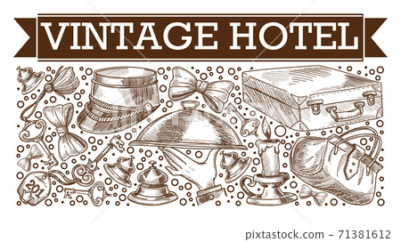 Vintage hotel symbolic icons monochrome sketch 71381612