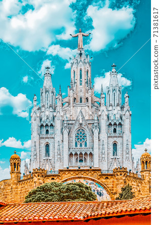 Temple on top of Mount Tibidabo, the Temple of the Sacred Heart. Barcelona.Spain. Temple on top of Mount Tibidabo, the Temple of the Sacred Heart. Barcelona.Spain. 71381617
