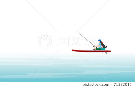 人和狗在立式槳板上釣魚 人和狗在立式槳板上釣魚 71382015