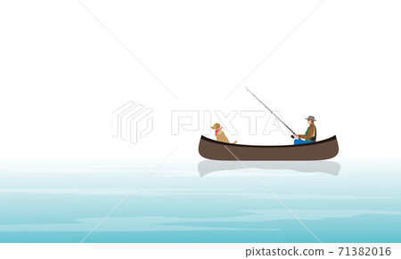 男人和狗在獨木舟釣魚 男人和狗在獨木舟釣魚 71382016