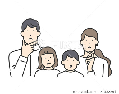 Family with small children thinking, young family upper body illustration material 71382261