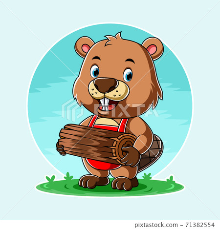 The carpenter beaver holding the trunk of tree 71382554
