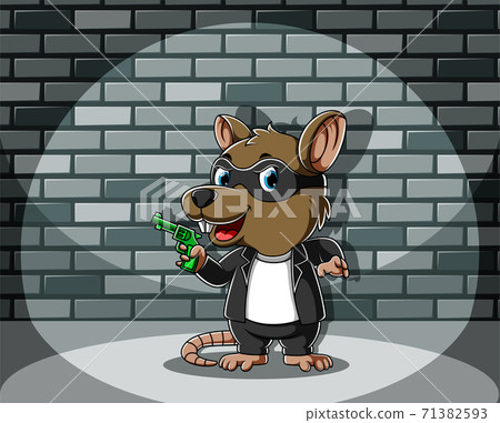 Criminal mouse standing and holding the green gun 71382593