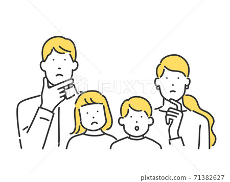 Family with small children thinking, young family upper body illustration material 71382627
