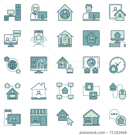 Work From Home colored icons - vector remote... - Stock Illustration ...