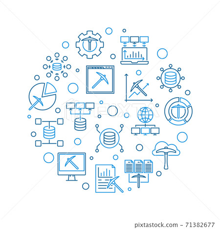 Vector Data Mining concept round blue line illustration 71382677