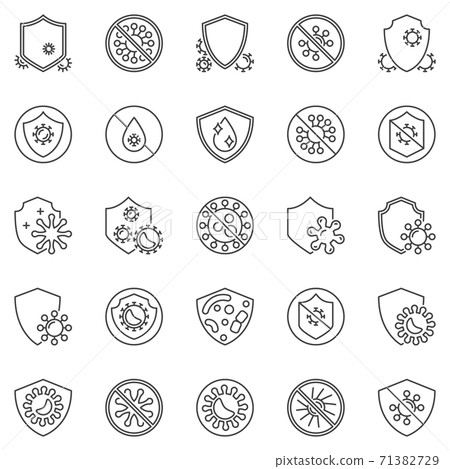 Virus and Antibacterial Protection outline vector icons set Virus and Antibacterial Protection outline vector icons set 71382729
