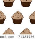Tasty chocolate cupcakes isolated on white background. Sweet dessert seamless pattern. Vector illustration 71383586
