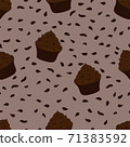 Tasty chocolate cupcake icon. Sweet dessert. Seamless pattern. Vector illustration 71383592