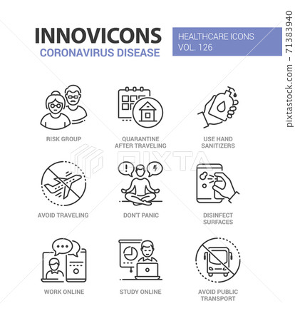 Coronavirus disease - line design style icons set - Stock Illustration ...