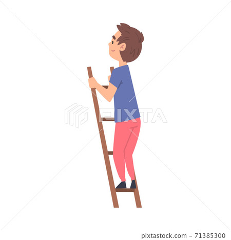 Cute Boy Climbing Up Ladder Cartoon Vector... - Stock Illustration ...