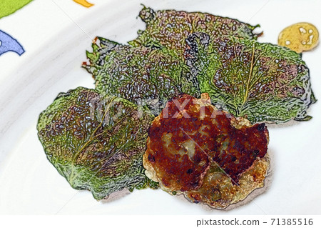 Homely and simple homemade "chicken meatball large leaf roll" colored pencil drawing style Homely and simple homemade "chicken meatball large leaf roll" colored pencil drawing style 71385516