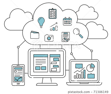 Cloud illustration / icon / business / digitization / IT / PC / data / sharing / backup / information 71386149