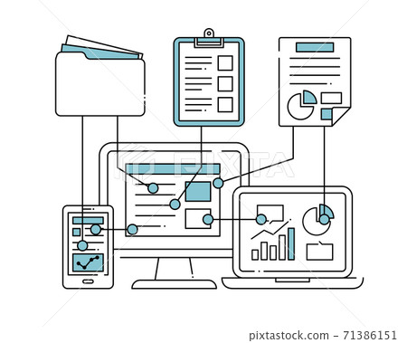 Digitization illustration / cloud / icon / business / IT / PC / data / sharing / backup / information 71386151