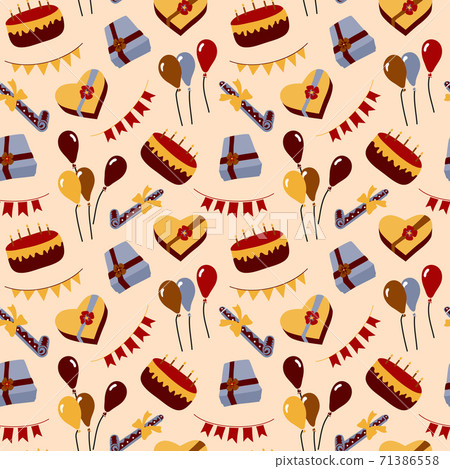 birthday theme seamless pattern. Colorful detailed, with lots of objects vector background birthday theme seamless pattern. Colorful detailed, with lots of objects vector background 71386558