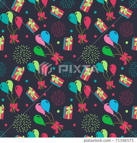 Vector seamless Happy birthday,festive pattern with colorful fireworks , balloon, box gift . birthday pattern seamless vector 71386571