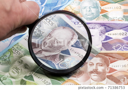 Barbadian dollar in a magnifying glass Barbadian dollar in a magnifying glass 71386753
