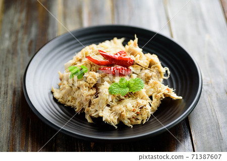 Northern Thai food (Tam Khanun), spicy pounded young jackfruit salad  71387607