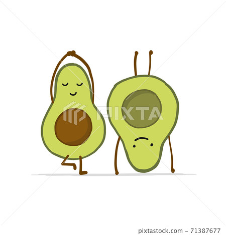 Funny Avocado cartoon characters doing Yoga. Isolated on white 71387677