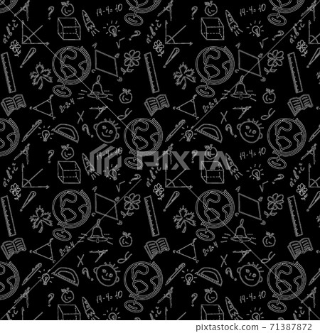 Seamless pattern. Back to school formulas. Doodle freehand chalk drawing on chalkboard 71387872