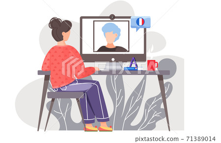 Foreign language online learning concept. Lesson with native French speaker on the Internet Foreign language online learning concept. Lesson with native French speaker on the Internet 71389014