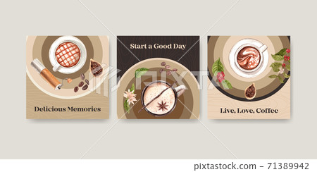 Ads template with international coffee day concept design for advertise and marketing watercolor vector 71389942