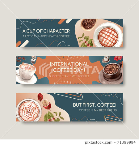 Banner with international coffee day concept design for advertise and marketing watercolor vector 71389994
