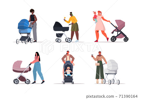 set mix race mothers walking with newborn babies in stroller motherhood concept set mix race mothers walking with newborn babies in stroller motherhood concept 71390164