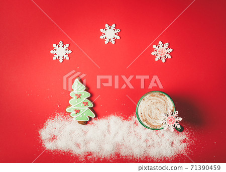 Christmas greeting card on red background with snowflakes Christmas greeting card on red background with snowflakes 71390459